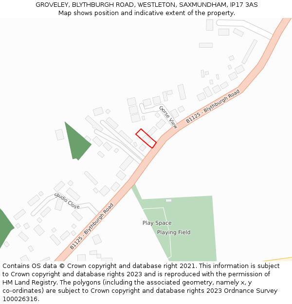 GROVELEY, BLYTHBURGH ROAD, WESTLETON, SAXMUNDHAM, IP17 3AS: Location map and indicative extent of plot