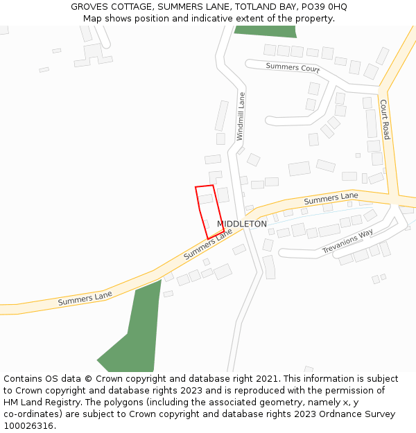 GROVES COTTAGE, SUMMERS LANE, TOTLAND BAY, PO39 0HQ: Location map and indicative extent of plot