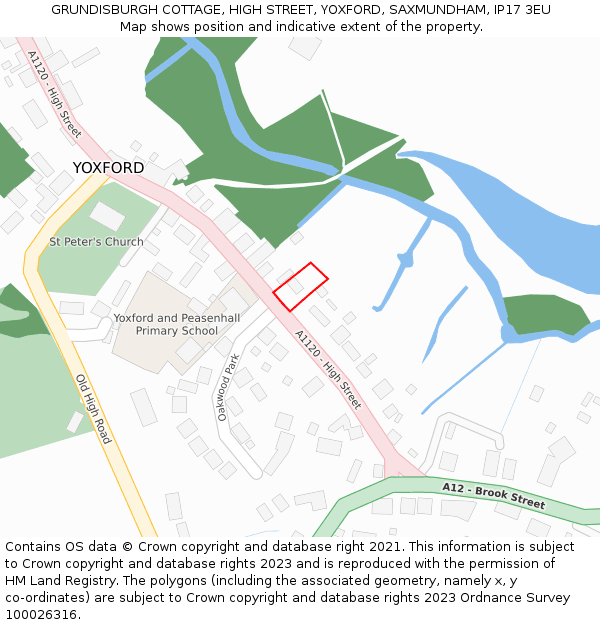 GRUNDISBURGH COTTAGE, HIGH STREET, YOXFORD, SAXMUNDHAM, IP17 3EU: Location map and indicative extent of plot