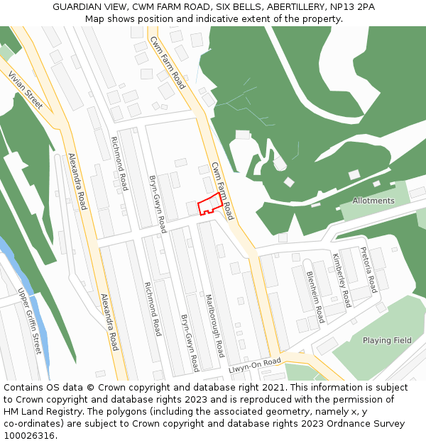 GUARDIAN VIEW, CWM FARM ROAD, SIX BELLS, ABERTILLERY, NP13 2PA: Location map and indicative extent of plot