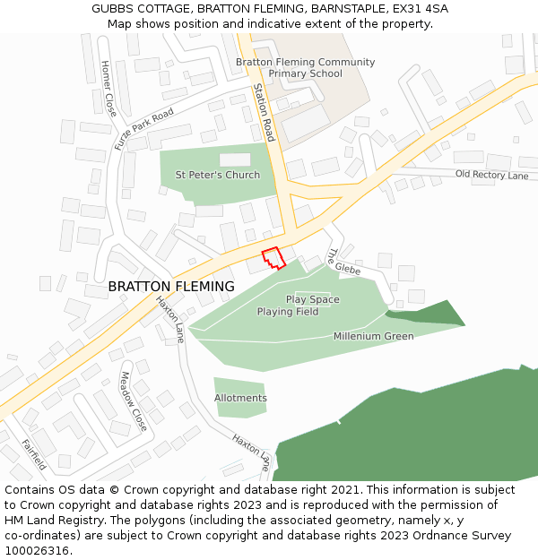 GUBBS COTTAGE, BRATTON FLEMING, BARNSTAPLE, EX31 4SA: Location map and indicative extent of plot