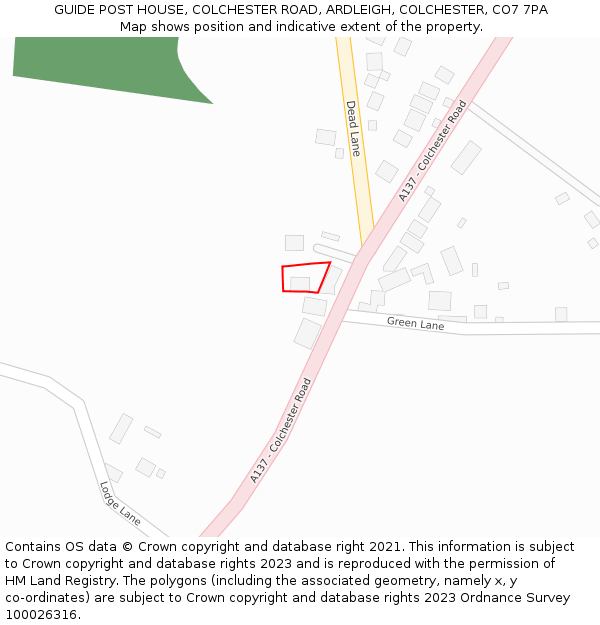 GUIDE POST HOUSE, COLCHESTER ROAD, ARDLEIGH, COLCHESTER, CO7 7PA: Location map and indicative extent of plot