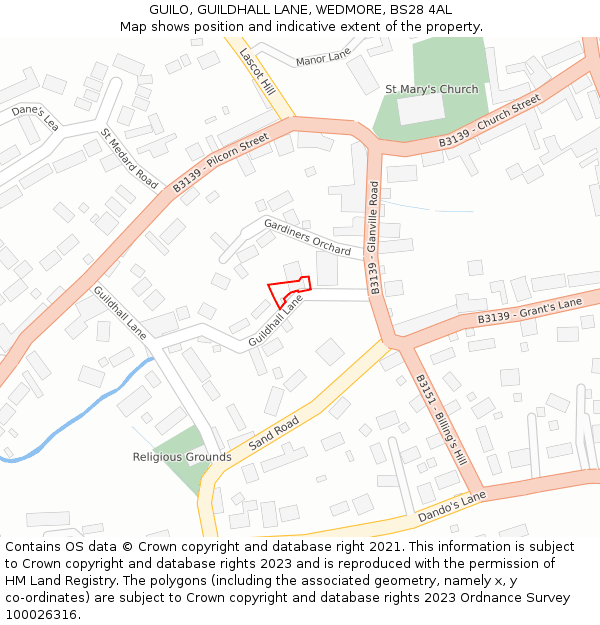 GUILO, GUILDHALL LANE, WEDMORE, BS28 4AL: Location map and indicative extent of plot