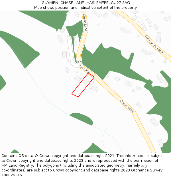 GUYHIRN, CHASE LANE, HASLEMERE, GU27 3AG: Location map and indicative extent of plot