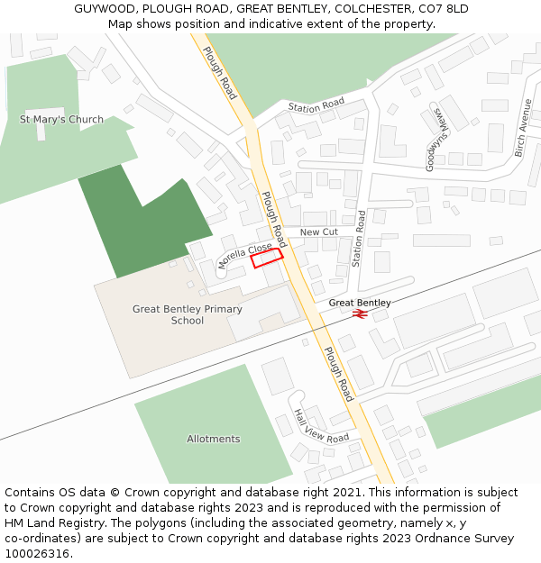 GUYWOOD, PLOUGH ROAD, GREAT BENTLEY, COLCHESTER, CO7 8LD: Location map and indicative extent of plot