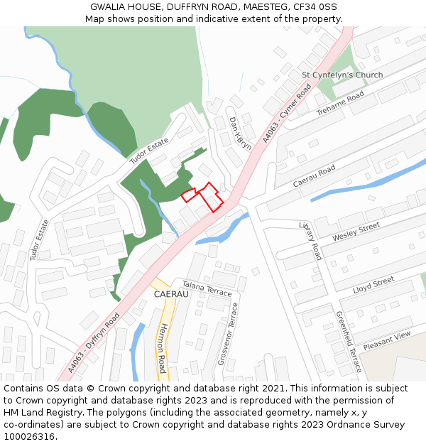 GWALIA HOUSE, DUFFRYN ROAD, MAESTEG, CF34 0SS: Location map and indicative extent of plot