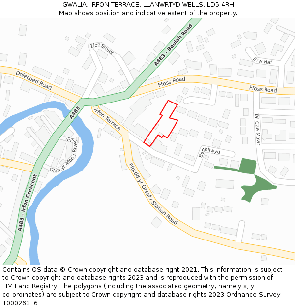 GWALIA, IRFON TERRACE, LLANWRTYD WELLS, LD5 4RH: Location map and indicative extent of plot