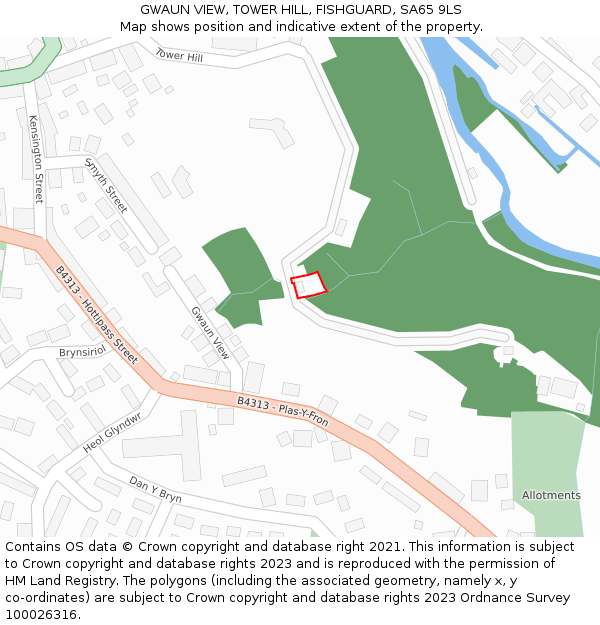 GWAUN VIEW, TOWER HILL, FISHGUARD, SA65 9LS: Location map and indicative extent of plot