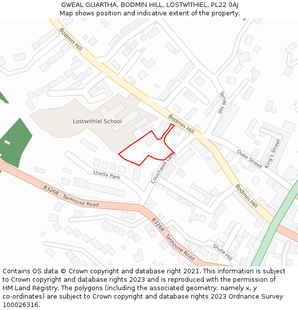 GWEAL GUARTHA, BODMIN HILL, LOSTWITHIEL, PL22 0AJ: Location map and indicative extent of plot