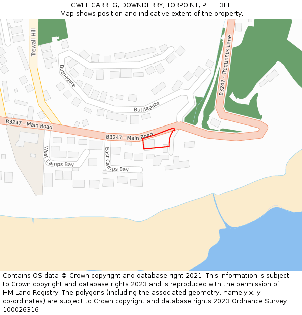 GWEL CARREG, DOWNDERRY, TORPOINT, PL11 3LH: Location map and indicative extent of plot