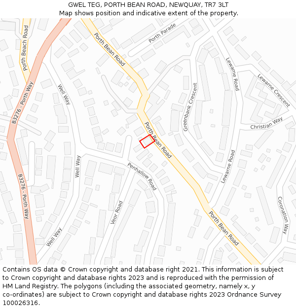 GWEL TEG, PORTH BEAN ROAD, NEWQUAY, TR7 3LT: Location map and indicative extent of plot