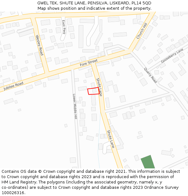 GWEL TEK, SHUTE LANE, PENSILVA, LISKEARD, PL14 5QD: Location map and indicative extent of plot