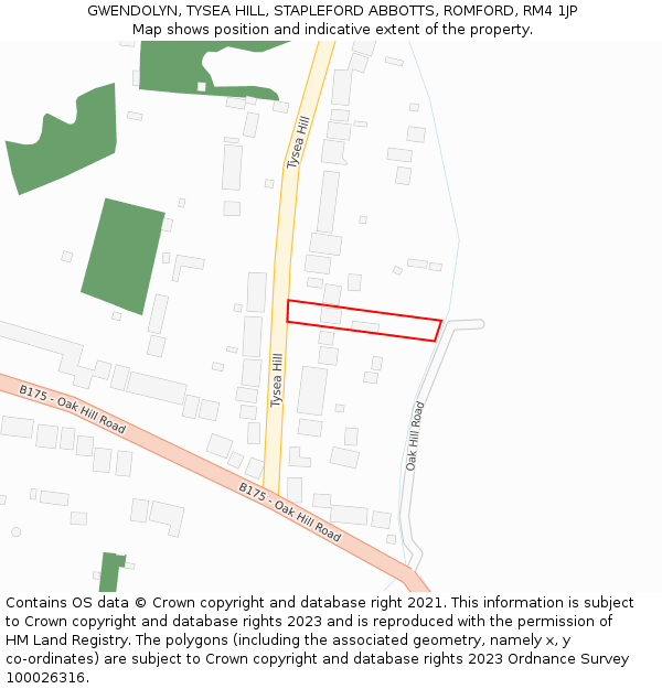 GWENDOLYN, TYSEA HILL, STAPLEFORD ABBOTTS, ROMFORD, RM4 1JP: Location map and indicative extent of plot