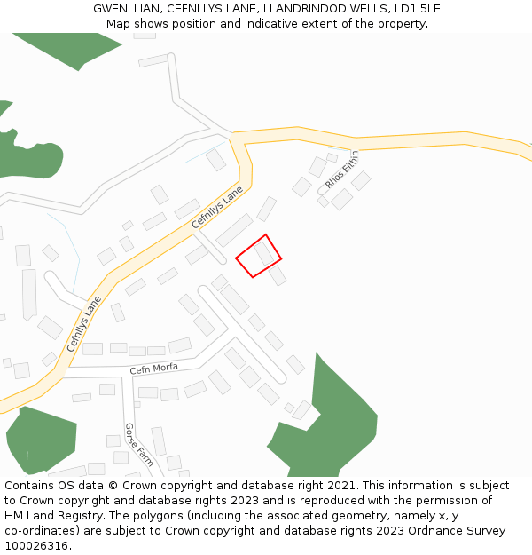 GWENLLIAN, CEFNLLYS LANE, LLANDRINDOD WELLS, LD1 5LE: Location map and indicative extent of plot