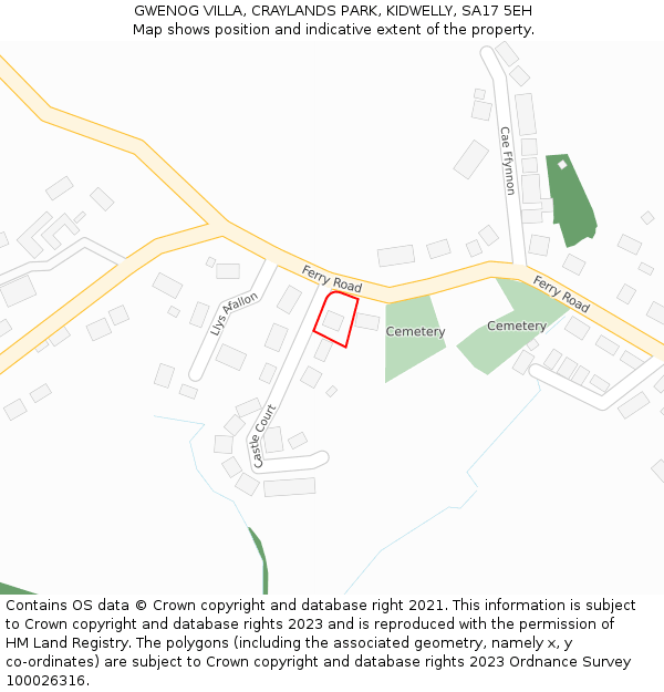 GWENOG VILLA, CRAYLANDS PARK, KIDWELLY, SA17 5EH: Location map and indicative extent of plot