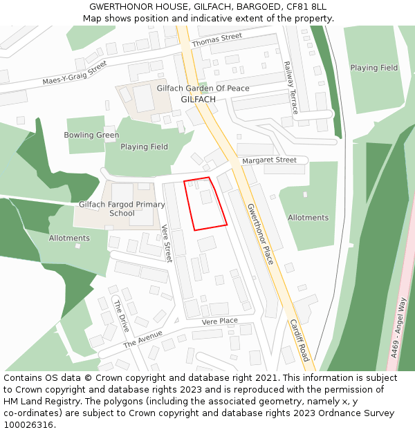 GWERTHONOR HOUSE, GILFACH, BARGOED, CF81 8LL: Location map and indicative extent of plot