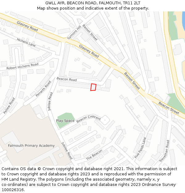 GWLL AYR, BEACON ROAD, FALMOUTH, TR11 2LT: Location map and indicative extent of plot