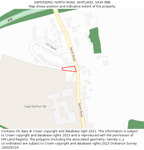 GWYDDERIG, NORTH ROAD, WHITLAND, SA34 0BB: Location map and indicative extent of plot