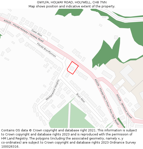 GWYLFA, HOLWAY ROAD, HOLYWELL, CH8 7NN: Location map and indicative extent of plot