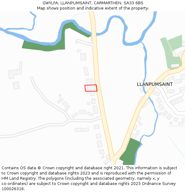 GWYLFA, LLANPUMSAINT, CARMARTHEN, SA33 6BS: Location map and indicative extent of plot