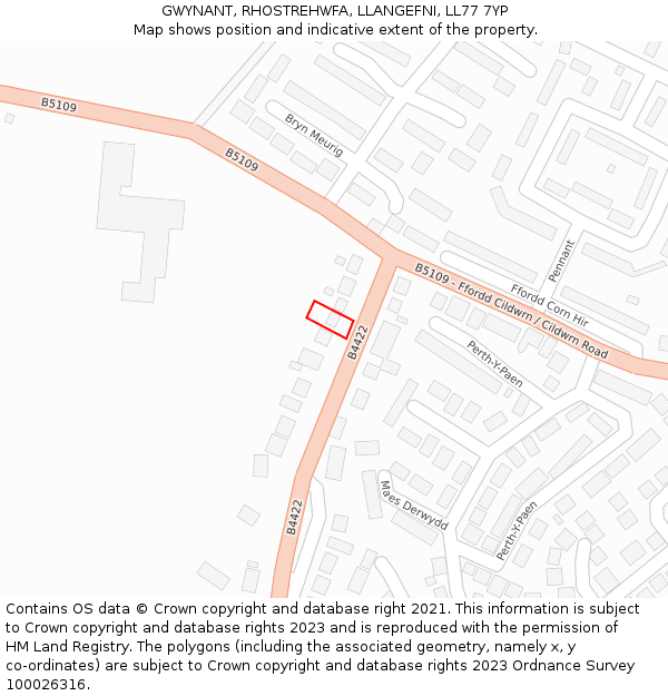 GWYNANT, RHOSTREHWFA, LLANGEFNI, LL77 7YP: Location map and indicative extent of plot