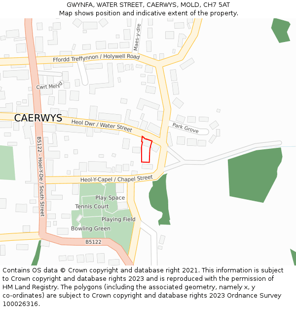 GWYNFA, WATER STREET, CAERWYS, MOLD, CH7 5AT: Location map and indicative extent of plot