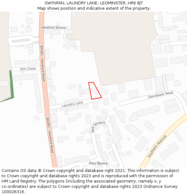 GWYNFAN, LAUNDRY LANE, LEOMINSTER, HR6 8JT: Location map and indicative extent of plot