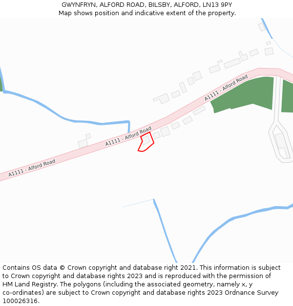 GWYNFRYN, ALFORD ROAD, BILSBY, ALFORD, LN13 9PY: Location map and indicative extent of plot