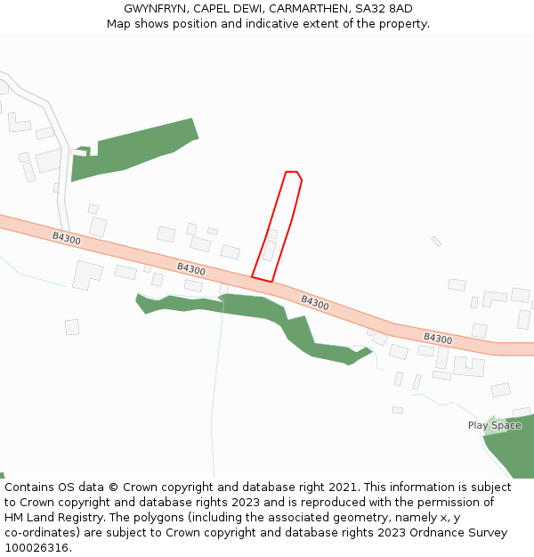 GWYNFRYN, CAPEL DEWI, CARMARTHEN, SA32 8AD: Location map and indicative extent of plot