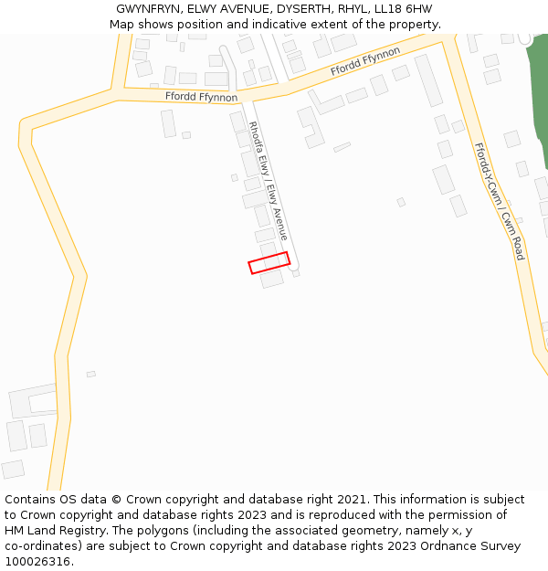 GWYNFRYN, ELWY AVENUE, DYSERTH, RHYL, LL18 6HW: Location map and indicative extent of plot