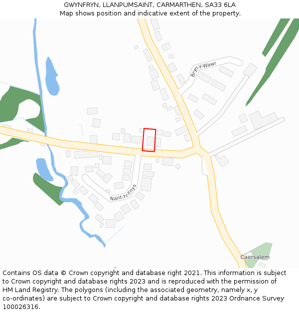 GWYNFRYN, LLANPUMSAINT, CARMARTHEN, SA33 6LA: Location map and indicative extent of plot