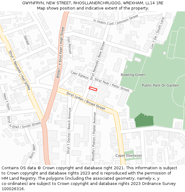 GWYNFRYN, NEW STREET, RHOSLLANERCHRUGOG, WREXHAM, LL14 1RE: Location map and indicative extent of plot