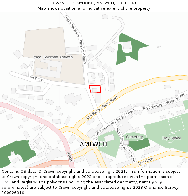 GWYNLE, PENYBONC, AMLWCH, LL68 9DU: Location map and indicative extent of plot