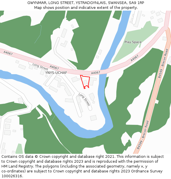 GWYNMAR, LONG STREET, YSTRADGYNLAIS, SWANSEA, SA9 1RP: Location map and indicative extent of plot