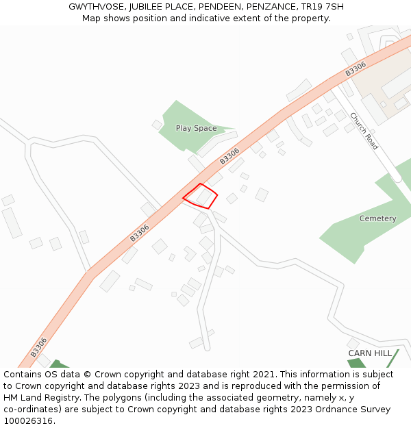 GWYTHVOSE, JUBILEE PLACE, PENDEEN, PENZANCE, TR19 7SH: Location map and indicative extent of plot