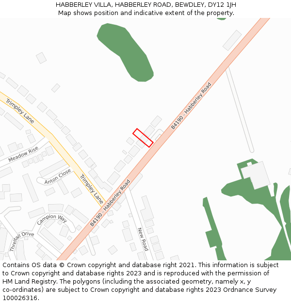 HABBERLEY VILLA, HABBERLEY ROAD, BEWDLEY, DY12 1JH: Location map and indicative extent of plot