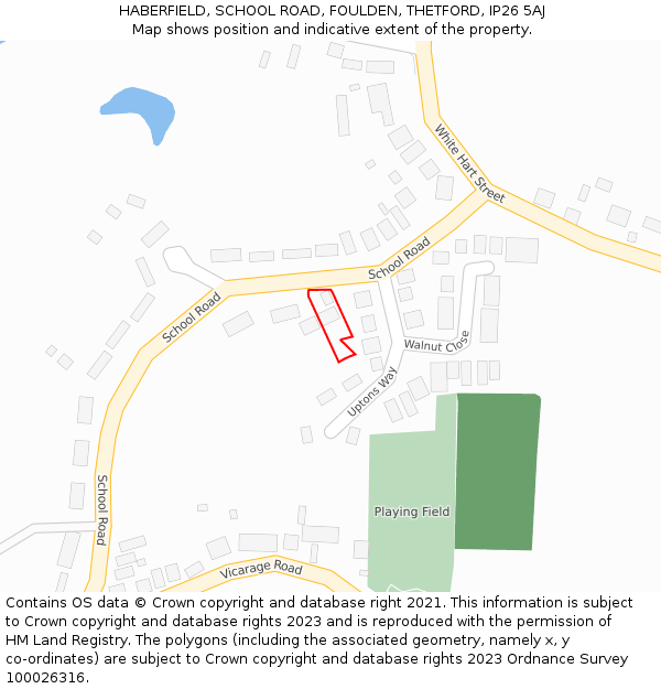 HABERFIELD, SCHOOL ROAD, FOULDEN, THETFORD, IP26 5AJ: Location map and indicative extent of plot