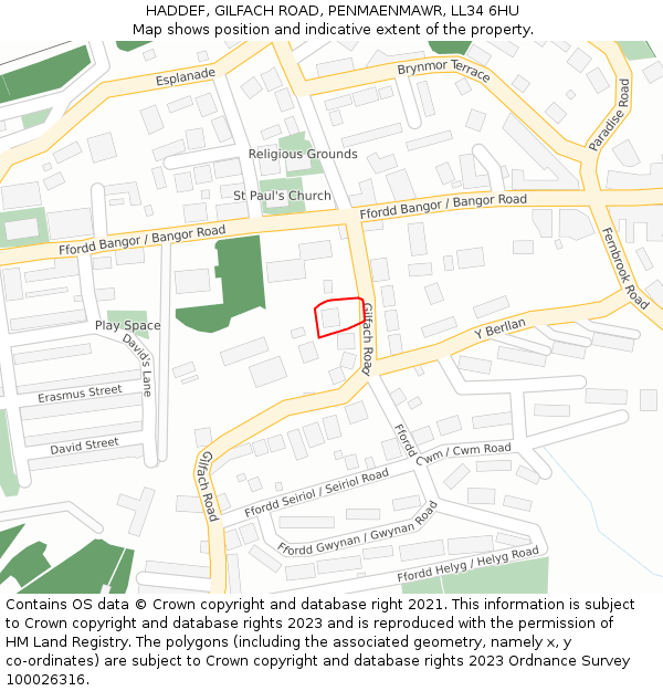 HADDEF, GILFACH ROAD, PENMAENMAWR, LL34 6HU: Location map and indicative extent of plot