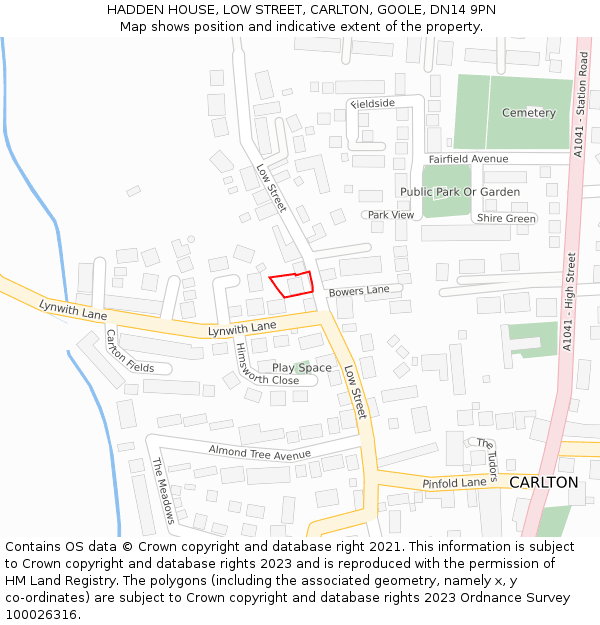 HADDEN HOUSE, LOW STREET, CARLTON, GOOLE, DN14 9PN: Location map and indicative extent of plot