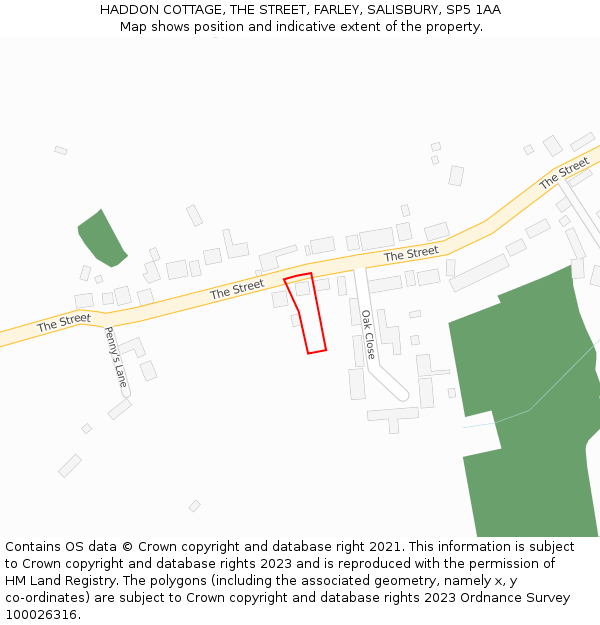 HADDON COTTAGE, THE STREET, FARLEY, SALISBURY, SP5 1AA: Location map and indicative extent of plot