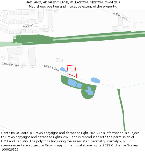 HADLAND, ADFALENT LANE, WILLASTON, NESTON, CH64 2UP: Location map and indicative extent of plot