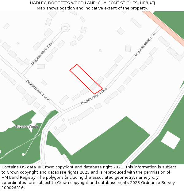 HADLEY, DOGGETTS WOOD LANE, CHALFONT ST GILES, HP8 4TJ: Location map and indicative extent of plot