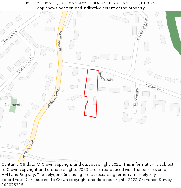 HADLEY GRANGE, JORDANS WAY, JORDANS, BEACONSFIELD, HP9 2SP: Location map and indicative extent of plot