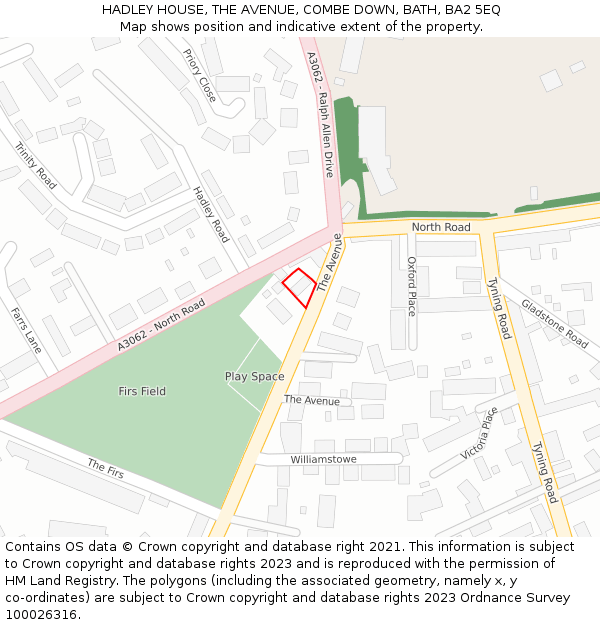 HADLEY HOUSE, THE AVENUE, COMBE DOWN, BATH, BA2 5EQ: Location map and indicative extent of plot