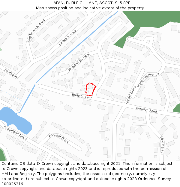 HAFAN, BURLEIGH LANE, ASCOT, SL5 8PF: Location map and indicative extent of plot