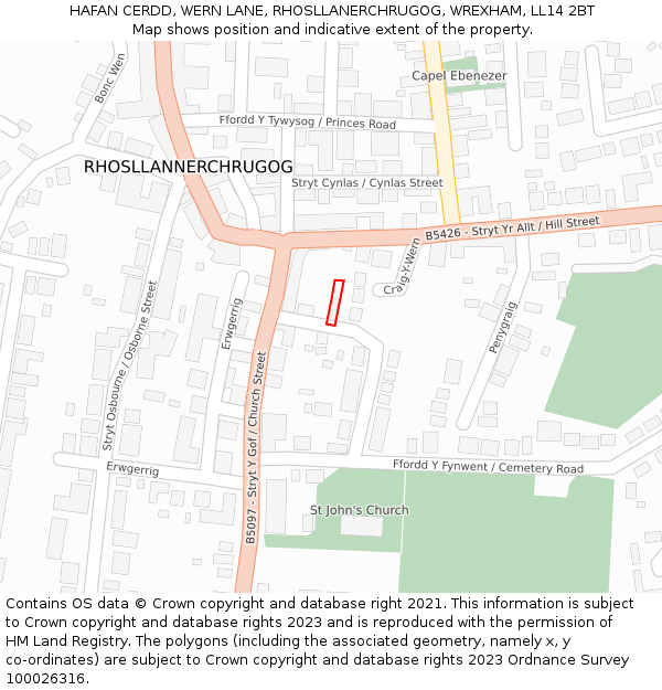 HAFAN CERDD, WERN LANE, RHOSLLANERCHRUGOG, WREXHAM, LL14 2BT: Location map and indicative extent of plot