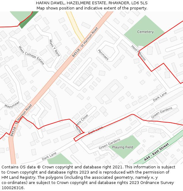 HAFAN DAWEL, HAZELMERE ESTATE, RHAYADER, LD6 5LS: Location map and indicative extent of plot