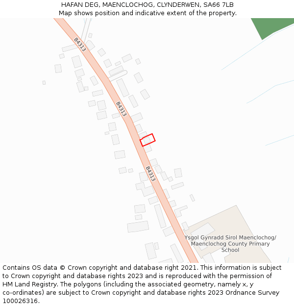 HAFAN DEG, MAENCLOCHOG, CLYNDERWEN, SA66 7LB: Location map and indicative extent of plot