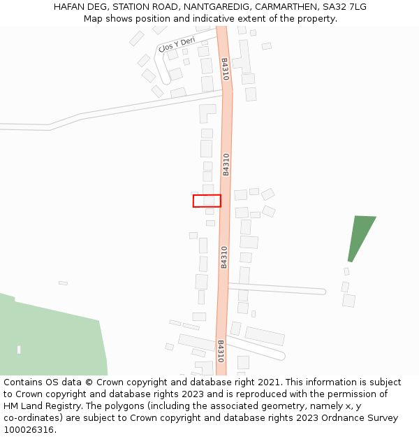 HAFAN DEG, STATION ROAD, NANTGAREDIG, CARMARTHEN, SA32 7LG: Location map and indicative extent of plot