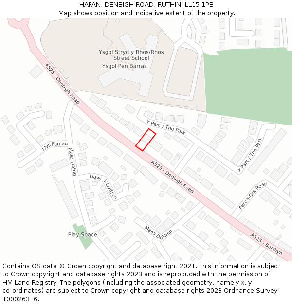 HAFAN, DENBIGH ROAD, RUTHIN, LL15 1PB: Location map and indicative extent of plot